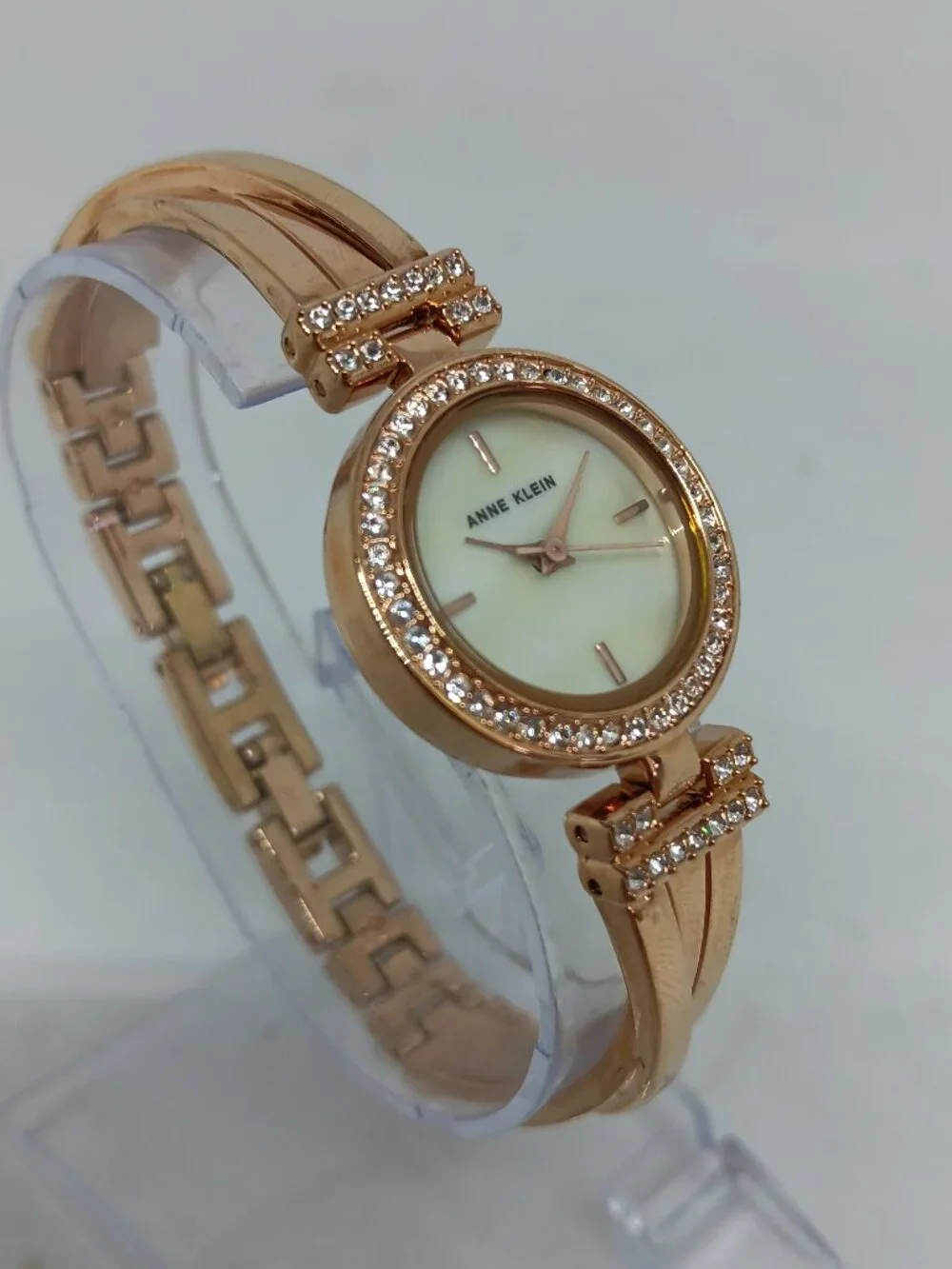 Anne Klein AK/2238RP Women's 24mm Rose Tone MOP Dial Crystal Accent Quartz Watch